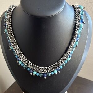 Chic Silver and Blue Beaded Necklace
